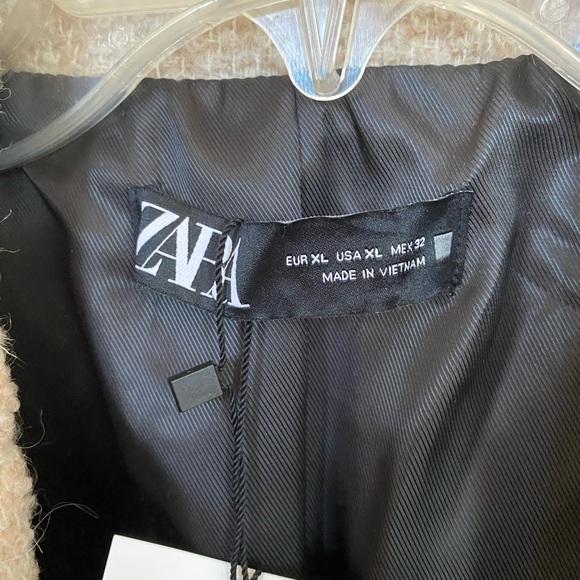 Zara Long Line Wool Blend Tweed/Boucle Style Blazer Jacket Coat in Beige Pink - Picture 4 of 7